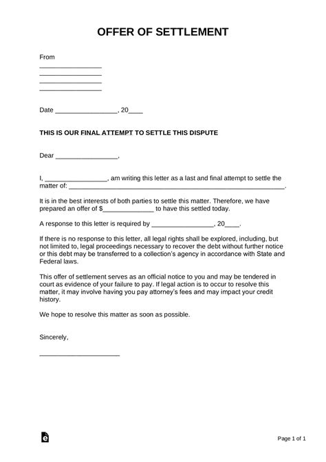 What is the way to write a settlement offer letter?